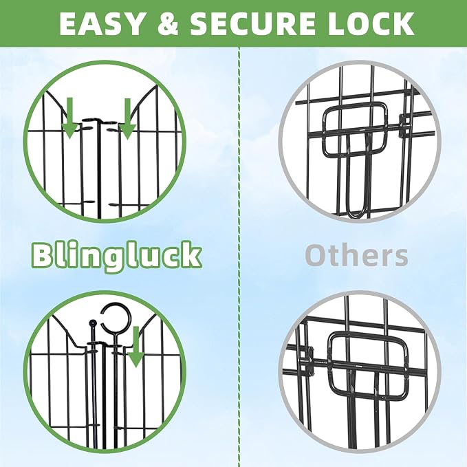 5 Panels Decorative Metal Garden Fence with Gate, 24in (H) x 10ft (L) No Dig Dog Fence Outdoor for Yard, Temporary Rustproof Metal Wire Rabbit Dog Garden Border Fencing for Patio