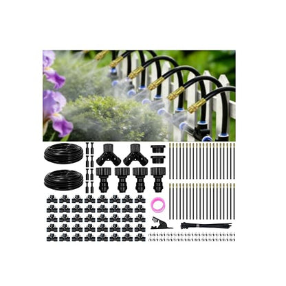 200 Ft Drip Irrigation System for Garden - Drip Irrigation Kit with 40 360°Adjustable Copper Nozzles Hose, Automatic Atomizing Plant Watering Sprinkler System for Yard, Lawn, Greenhouse, Potted