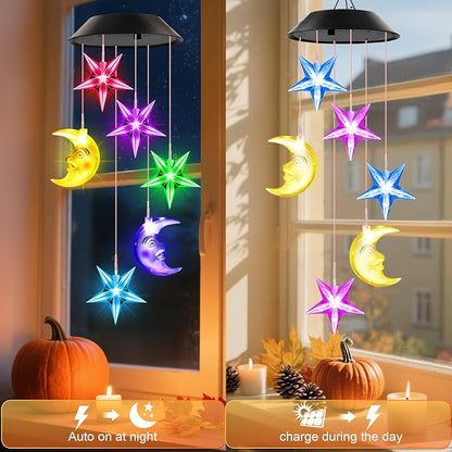 Winzwon Solar Lights Outdoor Moon Star Wind Chimes for Outside | Birthday Gifts for Women Mom Grandma Her Wife Mothers Day Christmas Garden Yard Patio Porch Deck Hanging Decor
