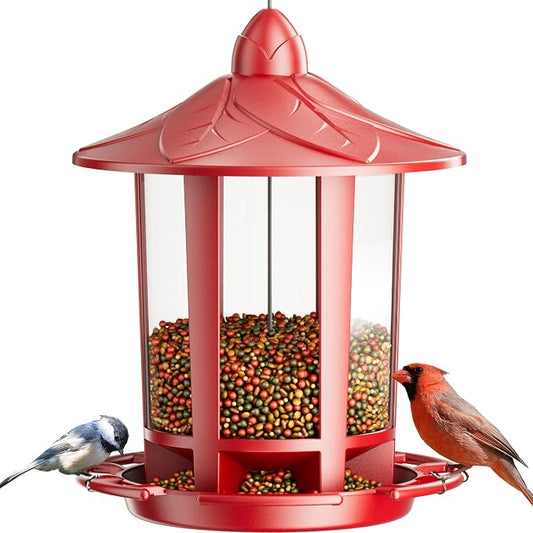 Birdream Bird Feeders for Outdoor Hanging, Assembly Required, 1-Min Easy Setup, Charming Castle Design, Attracting Cardinals Chickadees Goldfinches & Sparrows - Red