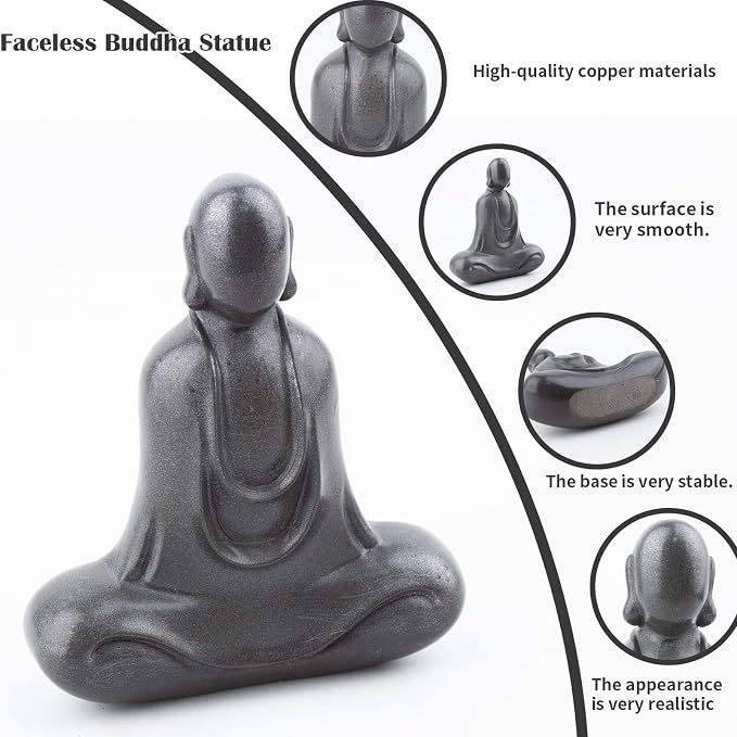 Faceless Buddha Statue Indoor, Solid Cast Iron Buddha Figurine, Minimalist Buddha for Home Decor, Indoor Desk Zen Decor for Spiritual Room Meditation