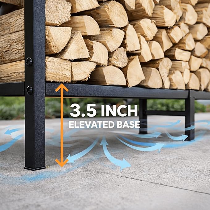 CADUKE Outdoor Firewood Rack 5.3ft, Heavy Duty Metal Wood Rack for Indoor Fireplace & Fire Pit, Adjustable Log Holder with 10 Support Legs, Wood Storage Organizer