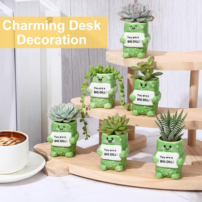 6 Pack 2.5 Inch Pickle Ceramic Succulent Planter Pots with Drainage Hole, Mini Cute Flower Pots Container for Home Office Garden Decoration Emotional Support Buddies Christmas Housewarming Gifts