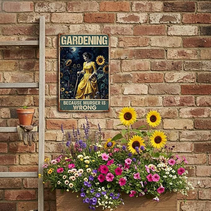 Garden Decor Sign Gardening Because Murder Is Wrong Wall Art | Garden Lovers • Patio Yard Display • Garden Theme • Vintage Humor Style • UV Printed • 8x12 Inch