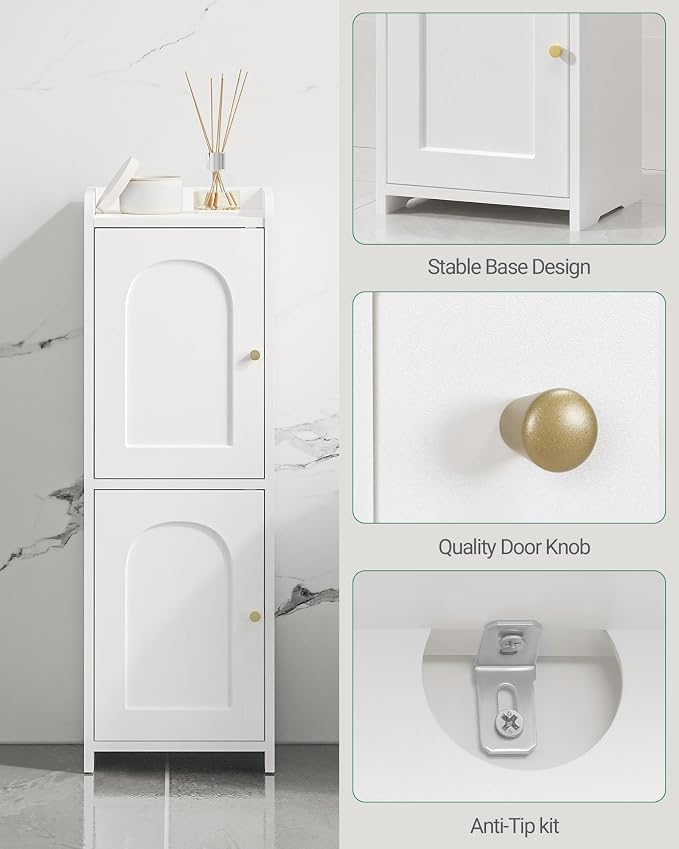 Hzuaneri Bathroom Storage Cabinet, Small Corner Floor Cabinet with 2 Doors and Adjustable Shelf, Narrow Toilet Paper Cabinets, Bathroom Organizer for Small Spaces, 7.9" D x 9.8" W x 29.5" H White