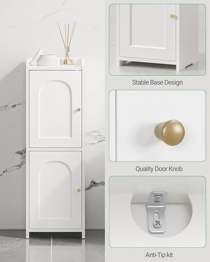 Hzuaneri Bathroom Storage Cabinet, Small Corner Floor Cabinet with 2 Doors and Adjustable Shelf, Narrow Toilet Paper Cabinets, Bathroom Organizer for Small Spaces, 7.9" D x 9.8" W x 29.5" H White