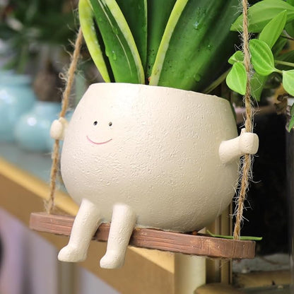 Swing Face Planter Pot Hanging Resin Flower Head Planters for Indoor and Outdoor Plants, Succulent Pots for String of Pearls Plant - Ideal Gifts for Mother's Day and Christmas (Medium)