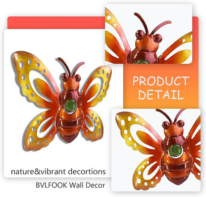Garden Decor Metal Bee Wall Art Sculpture, Large Bee art Garden Decoration | BVLFOOK; Hanging for Outdoor & indoor; Yard Lawn Patio; Living Room décor; Bedroom; 3 Pack; Gift for Family