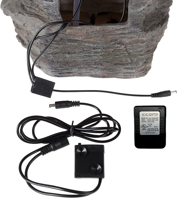 Tabletop Waterfall Fountain with Cascading Rock and LED Lights - Resin Tiered Stones for Office, Patio, and Home Decor by Pure Garden (Gray)