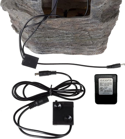 Tabletop Waterfall Fountain with Cascading Rock and LED Lights - Resin Tiered Stones for Office, Patio, and Home Decor by Pure Garden (Gray)