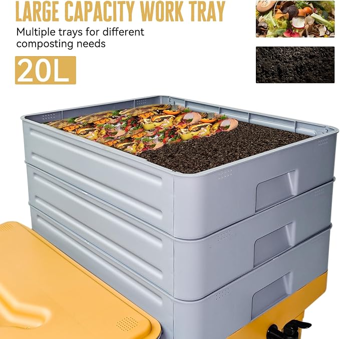 5-Tray Worm Composter,100L WormCompost Bin for Vermicomposting Starter, Indoor & Outdoor Worms Farm Composting Bin, Worm Compost Bin for Recycling Food Waste