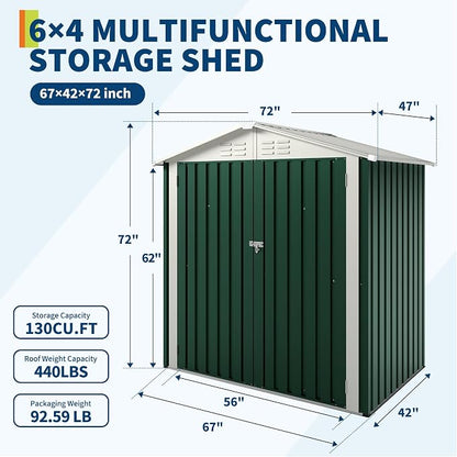 GarveeLife 6x4 FT Outdoor Storage Shed, Garden Tool Storage Shed with Sloping Roof and Double Lockable Door, Outdoor Sheds with Panel Protection for Backyard Garden Patio Lawn