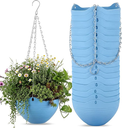 Zopeal 16 Pack Self Watering Hanging Planters 8 Inch Garden Flower Plant Pot Container with Drainer and Chain Round Hanging Pot Plant Basket for Indoor Outdoor Plants(Blue)