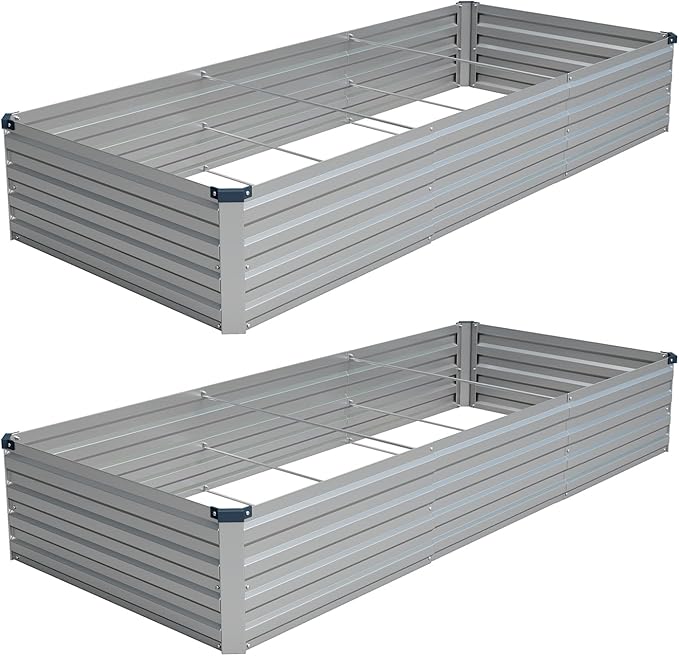 Vengarus 2PCS 9x3x1ft Galvanized Raised Garden Beds Kit,Planter Box Silver | Galvanized Steel, Rectangular Metal Planter Raised Beds, Vegetables, Herbs, Flowers, Easy Assembly, Rustproof Safe Backyard