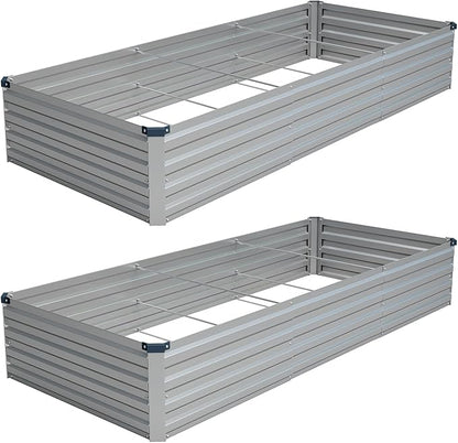 Vengarus 2PCS 9x3x1ft Galvanized Raised Garden Beds Kit,Planter Box Silver | Galvanized Steel, Rectangular Metal Planter Raised Beds, Vegetables, Herbs, Flowers, Easy Assembly, Rustproof Safe Backyard