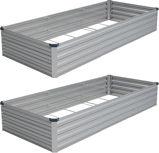 Vengarus 2PCS 9x3x1ft Galvanized Raised Garden Beds Kit,Planter Box Silver | Galvanized Steel, Rectangular Metal Planter Raised Beds, Vegetables, Herbs, Flowers, Easy Assembly, Rustproof Safe Backyard