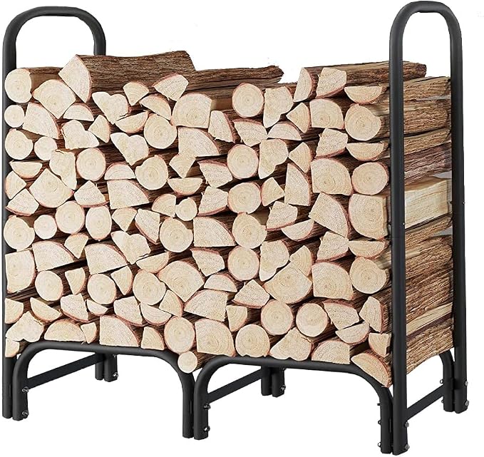 4ft Firewood Rack Heavy Duty Indoor Outdoor Firewood Storage Log Rack with Cover，Black Round Tube