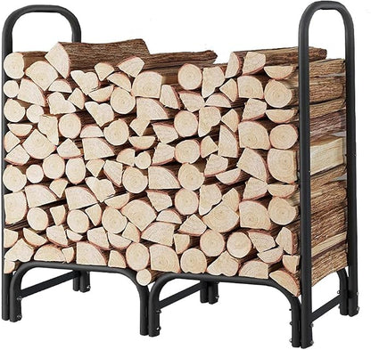 4ft Firewood Rack Heavy Duty Indoor Outdoor Firewood Storage Log Rack with Cover，Black Round Tube