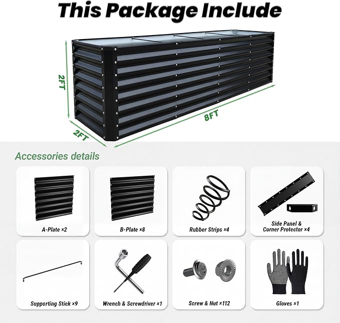 8x2x2FT Raised Garden Beds Outdoor, Planter Raised Beds for Gardening, Vegetables, Flowers,Large Metal Garden Box, Deep Plant Flower pots Outdoor (Black, 1Pack)
