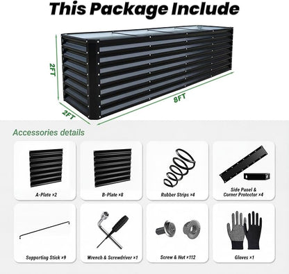 8x2x2FT Raised Garden Beds Outdoor, Planter Raised Beds for Gardening, Vegetables, Flowers,Large Metal Garden Box, Deep Plant Flower pots Outdoor (Black, 1Pack)