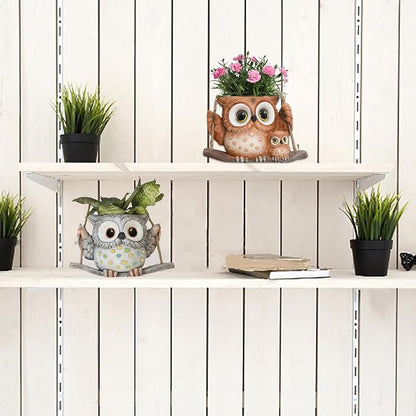 Swing Owl Hanging Planters for Indoor Plants, Cute Small Succulent Pots with Drainage Hole, Unique Resin Plant Hangers Outdoor, Hanging Plant Holder for String Of Pearls, Gift Ideas for Mother
