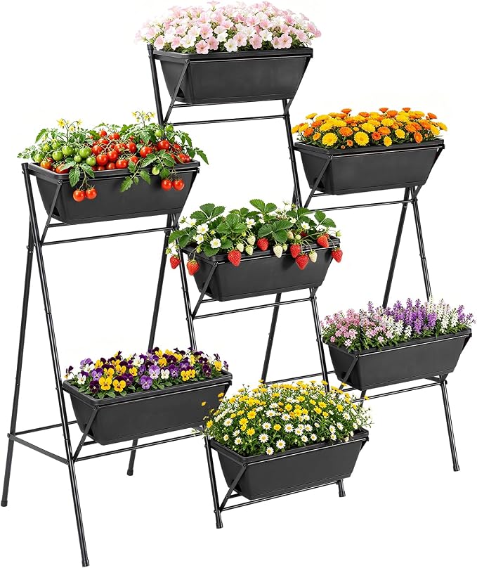 Sunexinlo Vertical Garden Planter Freestanding Raised Bed for Herbs Flowers Vegetables, Indoor Outdoor for Patio Balcony Deck
