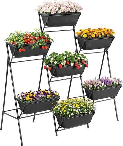 Sunexinlo Vertical Garden Planter Freestanding Raised Bed for Herbs Flowers Vegetables, Indoor Outdoor for Patio Balcony Deck