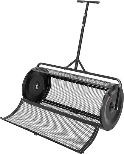 VEVOR Compost Spreader, 44" Wide Peat Moss Spreader with Push/Tow Handle, 4 Heights Adjustable, Powder-Coated Steel Garden Peat Moss Roller, Heavy Duty Grass Seed R