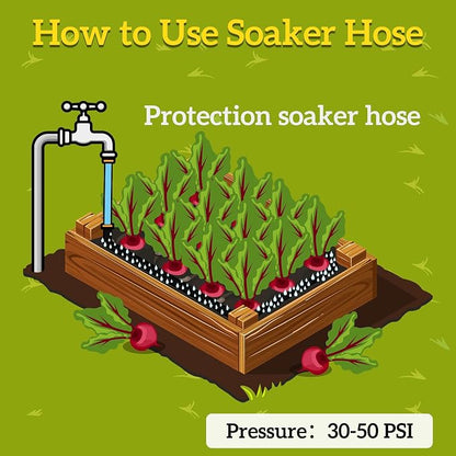 LINEX Garden Flat Soaker Hose 1/2" x 25 ft for Garden Beds Drip Sprinkler Hoses Heavy Duty Save Water 80%