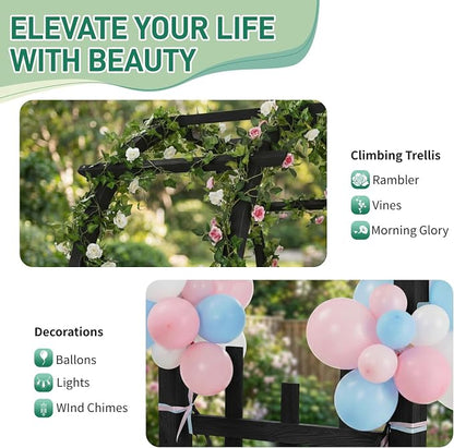 Outvita 7Ft Wooden Garden Arbor Arch, Wood Arbor Trellis, Pergola Archway for Wedding Ceremony Decoration Pergola Plant Climbing Rose Vines Lawn Courtyard Patio Black