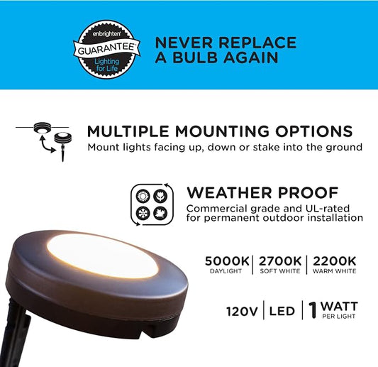 Enbrighten LED Ground Lights, 6 Path Lights, 40ft, Color Changing, Remote Control, Outdoor Path Lighting, Landscape Lighting for Yard, Garden, Patio, Walkway, 56067-S1