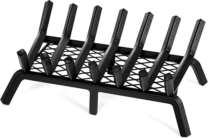 Fireplace Grates with Ember Retainer- 21 Inch Fireplace Log Grate Heavy Duty Solid Steel 7-Bars, Fire Grate, Inside Wrought Cast Iron Wood Stove Pit for Indoor Outdoor Chimney Hearth