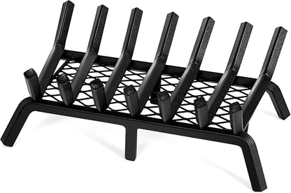 Fireplace Grates with Ember Retainer- 21 Inch Fireplace Log Grate Heavy Duty Solid Steel 7-Bars, Fire Grate, Inside Wrought Cast Iron Wood Stove Pit for Indoor Outdoor Chimney Hearth