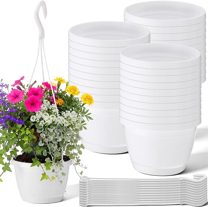 LemonRoad 30 Pcs 5.5 Inch Hanging Planter Pot with Hook, Garden Self-Watering Flower Plant Holder for Outdoor Indoor Mini Succulent Plant Garden(White)
