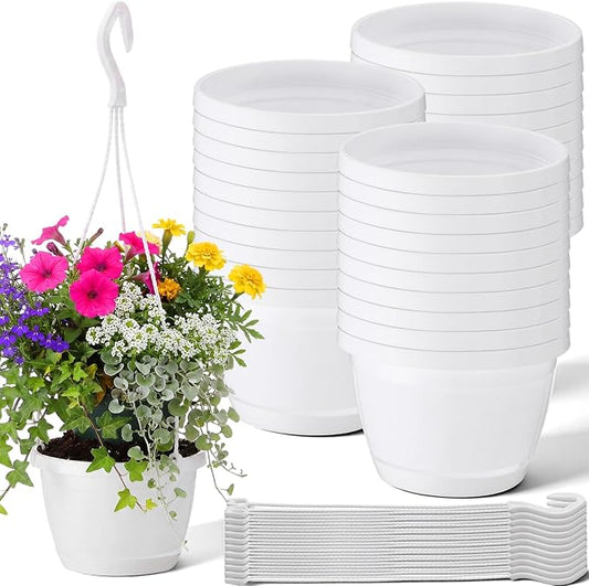 LemonRoad 30 Pcs 5.5 Inch Hanging Planter Pot with Hook, Garden Self-Watering Flower Plant Holder for Outdoor Indoor Mini Succulent Plant Garden(White)