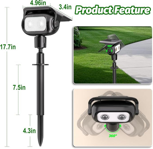 Solar Outdoor Spotlights, 2-in-1 Solar Powered Adjustable Landscape Lights, IP65 Waterproof Wall Lights & Ground Inserted Lights for Yard, Garden, Pathway (Cool White,4 Pack)