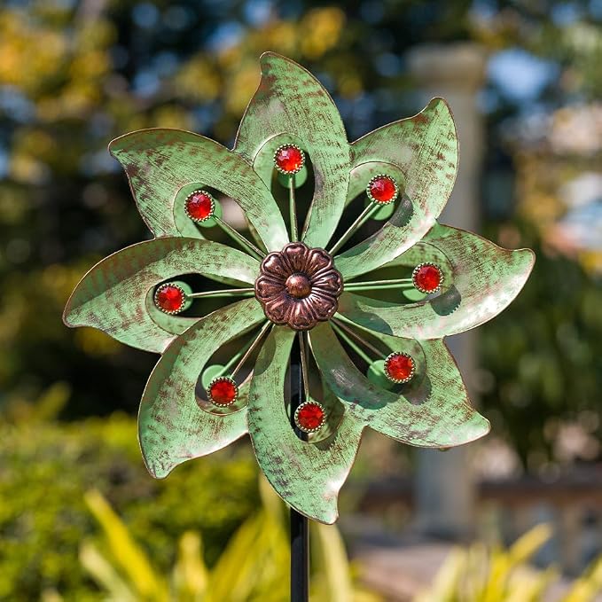 Stargarden Outdoor Wind Spinner-Double Wind Sculpture | 63*13"Metal Windmill for Garden Patio Yard Decor -Green