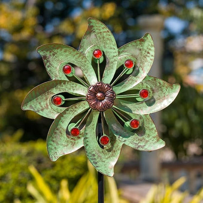 Stargarden Outdoor Wind Spinner-Double Wind Sculpture | 63*13"Metal Windmill for Garden Patio Yard Decor -Green