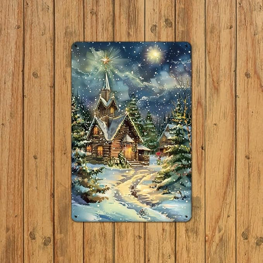 Vintage Country Christmas Metal Painted Tin Sign - 8x12 inch, waterproof durable iron wall art for home, bedroom, bar, cafe, library and garage decor