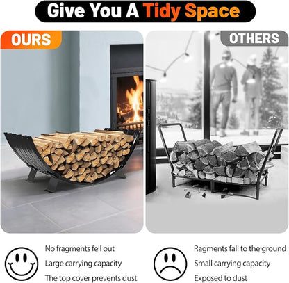 Metal Firewood Rack Outdoor By Fire Pit/Steel Logs Storage Indoor Beside Fireplace-with Metal Legs,Rustproof,Durable & Stylish Firewood Holder (Sector, 40 Inches Diameter)