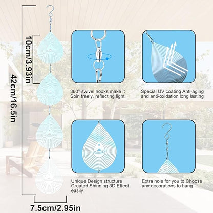 Water Droplets Bird Scare Discs Wind Spinners Outdoor, Highly Reflective Metal Double-Sided Bird Reflectors Extra Sparkly Garden Decor, Bird Deterrents for Outside Patio Porch, Unique Gardening Gifts