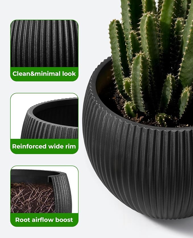 homenote Flower Pots 14.5/12/9.7 Inch,Large Plant Pots Indoor with Drainage,Plastic Pots for Plants,Garden Pots for Outdoor,Large Planters for Indoor Plants,Big Plastic Planter(3 Pcs)