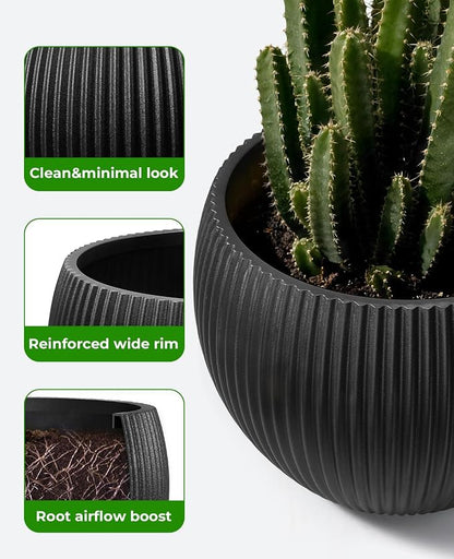 homenote Flower Pots 14.5/12/9.7 Inch,Large Plant Pots Indoor with Drainage,Plastic Pots for Plants,Garden Pots for Outdoor,Large Planters for Indoor Plants,Big Plastic Planter(3 Pcs)