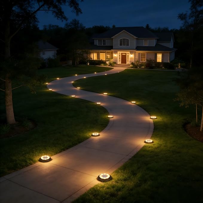 Flacchi Solar Lights Outdoor Waterproof - 2-in-1 Solar Powered Ground Lights Outdoor Solar Disk Light Landscape Light for Deck Step Patio Yard Pathway Walkway Driveway Garden (Warm White, 8 Pack)