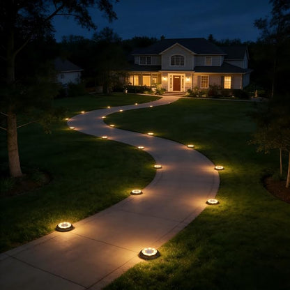 Flacchi Solar Lights Outdoor Waterproof - 2-in-1 Solar Powered Ground Lights Outdoor Solar Disk Light Landscape Light for Deck Step Patio Yard Pathway Walkway Driveway Garden (Warm White, 8 Pack)