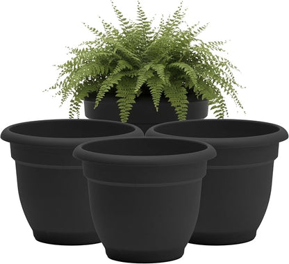 Bloem Ariana 6" Plastic Self-Watering Planter, Black, 4-Pack | Self-watering disk at the bottom of each pot that acts as a water wick and reservoir for optimal plant health