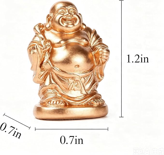 6Pcs 1'' Gold Resin Laughing Buddha Figurines, Tabletop Lucky Decor | Mini Maitreya Buddha Statue, Flower Pot Statue, Home Office Desk Decor, Fengshui Collection Gift Ornaments
