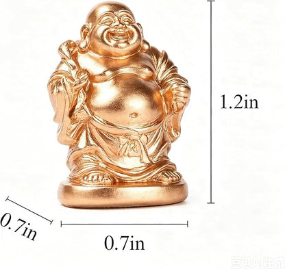 6Pcs 1'' Gold Resin Laughing Buddha Figurines, Tabletop Lucky Decor | Mini Maitreya Buddha Statue, Flower Pot Statue, Home Office Desk Decor, Fengshui Collection Gift Ornaments