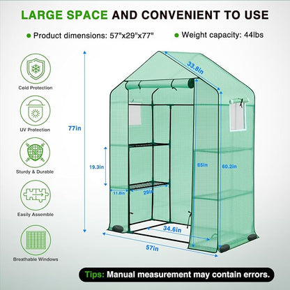 Yesker Greenhouse 57"x29"x77" Walk in Green House - Large Outdoor/Indoor Greenhouses with 4 Shelves Waterproof PE Cover & Windows, Portable Greenhouse Kit for Winter Backyard Gardening Patio, Green