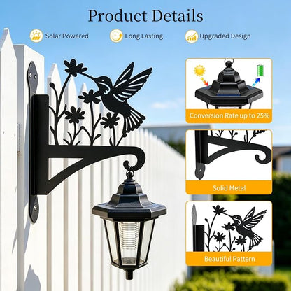 VOOKRY Solar Wall Lanterns Outdoor, Waterproof 2 Pack Hanging Lights with Hummingbird Hooks, Wall Mount Sconce with 3 Solar Panels for Patio Porch Yard Garden Decor, Dusk to Dawn 2700K Warm White